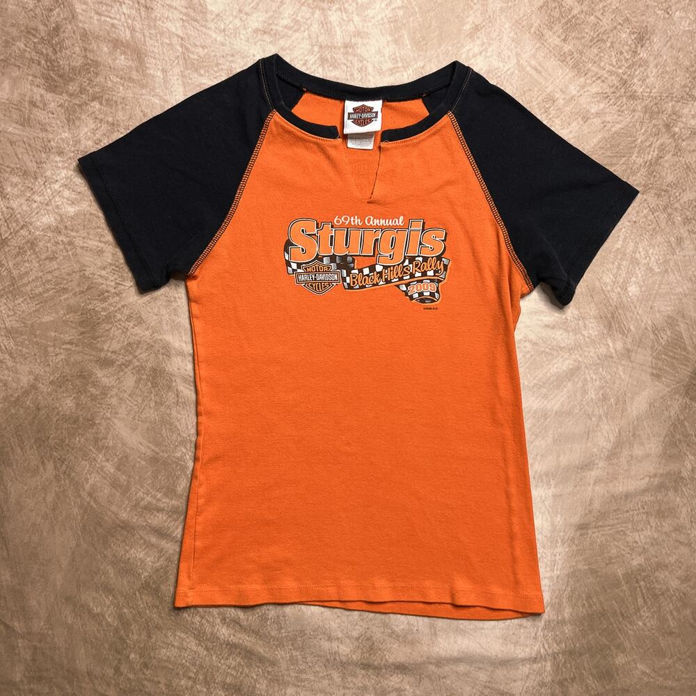 Harley Davidson Sturgis Black Hills Rally 69th Annual T-Shirt Orange Black Moto